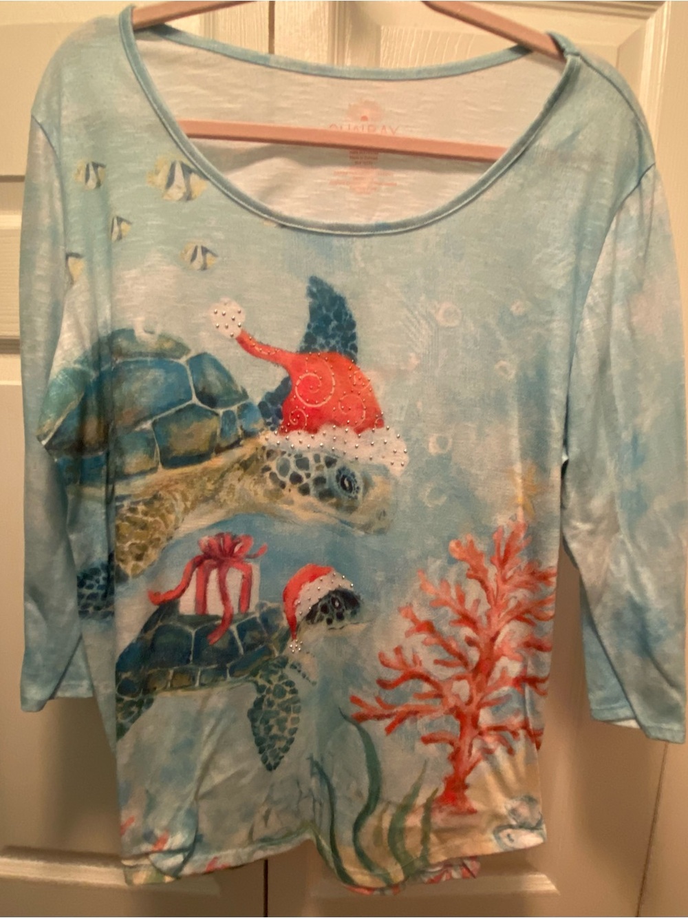 Christmas Turtles & Coral SUNBAY top XL Green,Blue,Red